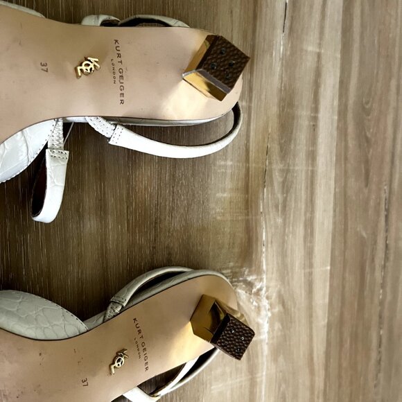 Kurt Geiger Della Beige Croc Print Pointed Toe Slingback High Heels - Picture 7 of 11